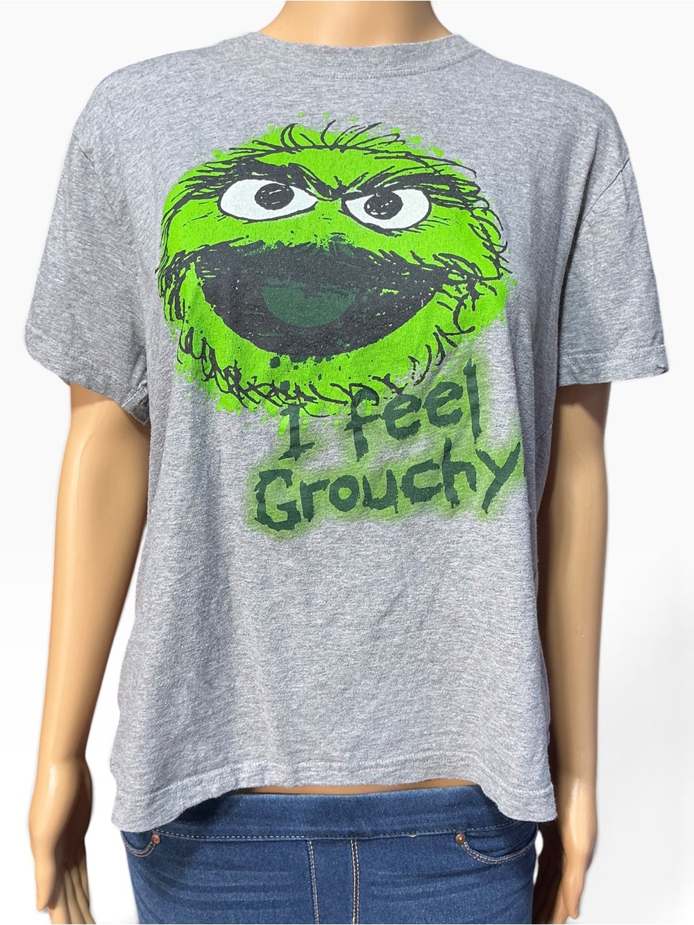 Sesame Street Gray Tee with Bright Green Oscar Graphic